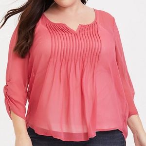 Torrid Coral Pintuck Chiffon Blouse